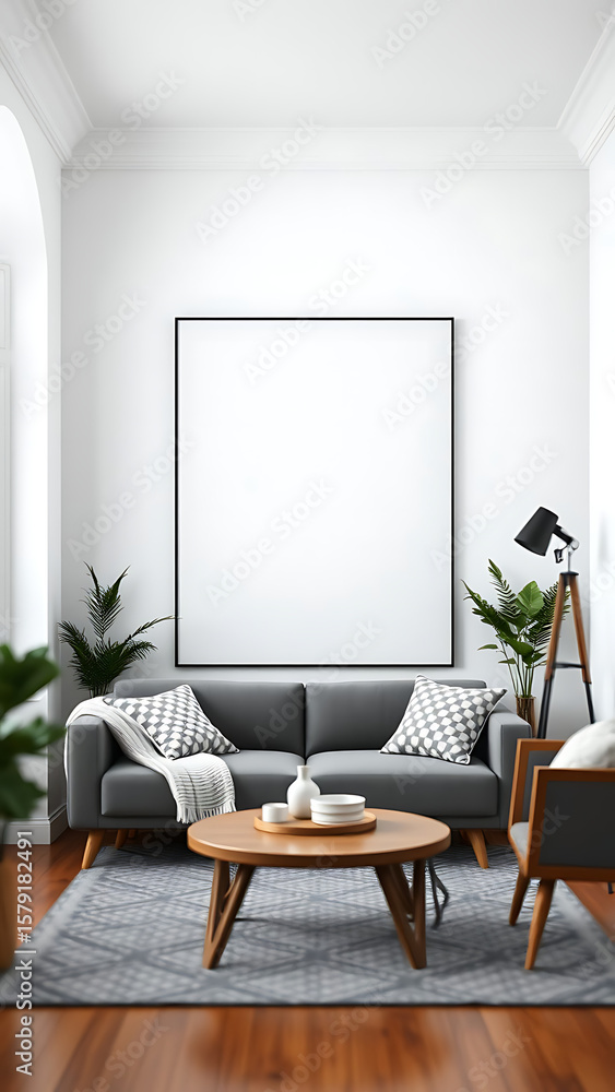 Blank mock up poster in white scandinavian interior background vertical Blank mock up poster in white scandinavian interior background vertical