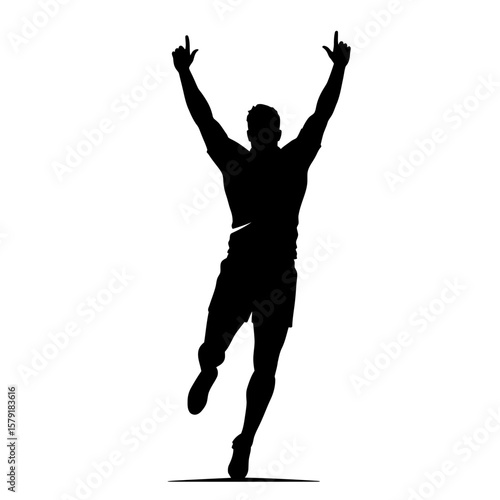 Silhouette of Triumph: Capturing a moment of sheer jubilation and triumph. The silhouette of a victorious athlete with arms raised high against a bright background.