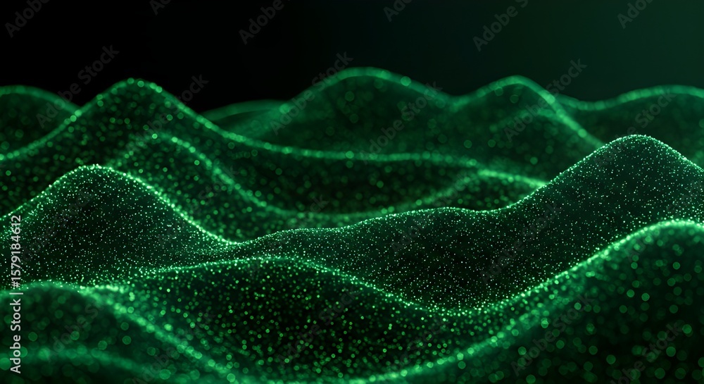 Mystical Emerald Green and Crystal Black Abstract Landscape with Digital Glow Mystical Emerald Green and Crystal Black Abstract Landscape with Digital Glow