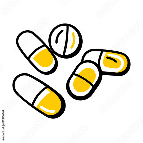 Capsules and Pills hand drawing icon for web and graphic design