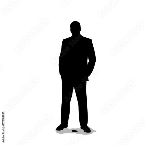 Businessman silhouette standing confidently on white background  