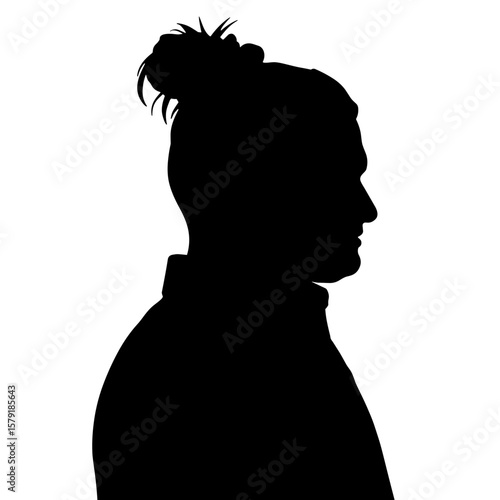 Man's silhouette with a bun hairstyle on a white background  