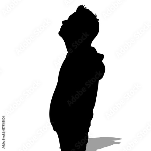 Silhouette of a man looking up against a white background  