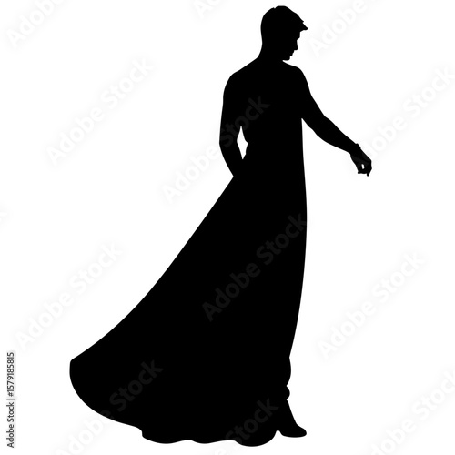 Silhouette of a man in a flowing dress posing gracefully  