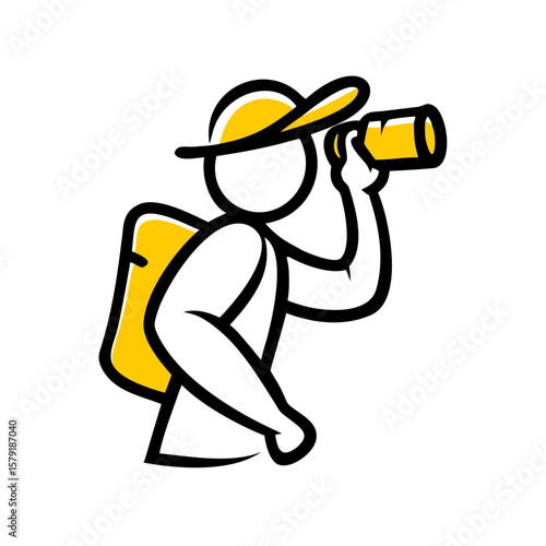 Hiker with Binoculars hand drawing icon for web and graphic design