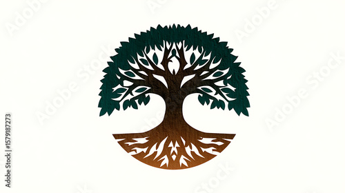 Stylized Tree of Life Illustration with Roots and Branches on White Background