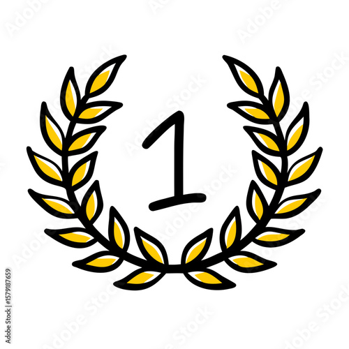 Laurel Wreath with Number One hand drawing icon for web and graphic design