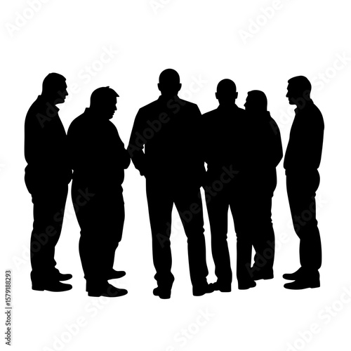 Silhouettes of diverse group of people standing and talking together  