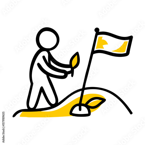 Person Planting Flag hand drawing icon for web and graphic design