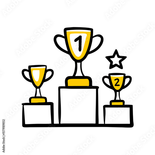 Podium with Trophies hand drawing icon for web and graphic design