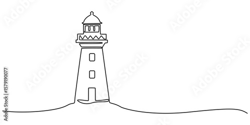 lighthouse continuous one line drawing, Continuous line drawing of lighthouse tower. one line drawing of beach lighthouse. beach traffic marker lighthouse .single line vector illustration Help concept