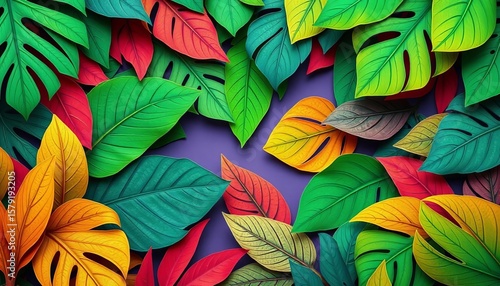 Wallpaper Mural Intricate paper cut tropical leaves forming a vibrant, lush background,  paper art,  jungle Torontodigital.ca