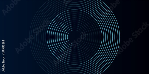 Blue abstract background with glowing circles. Swirl circular lines pattern. Geometric spiral. Twirl element. Modern graphic design. Futuristic technology concept.