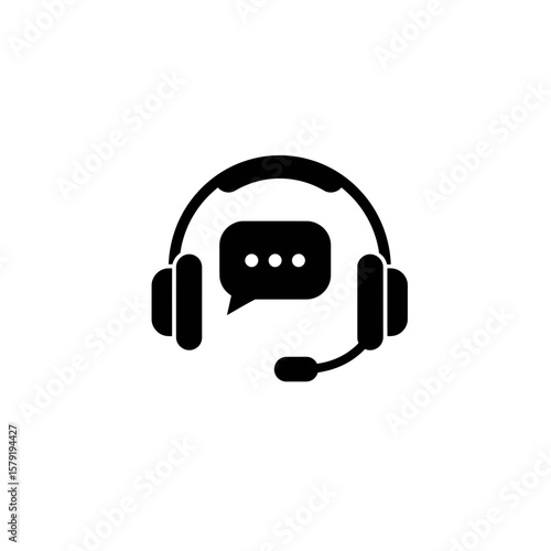 Headset icon: An evocative icon of a headset with a speech bubble, perfect for symbolizing customer service, communication, or assistance, ready to capture your attention.