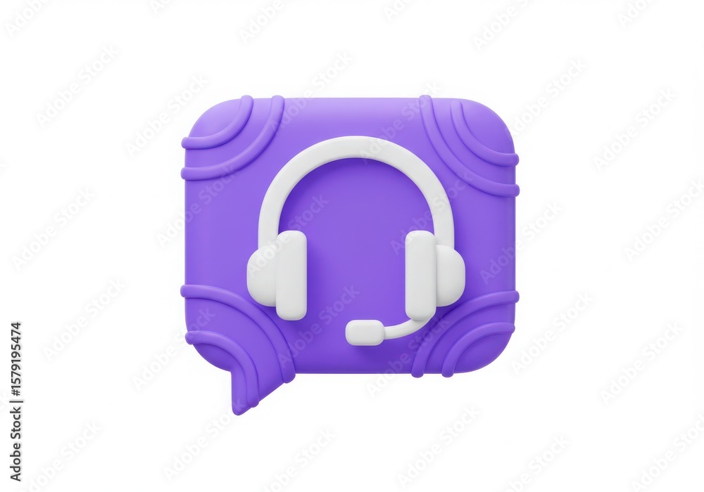 Fototapeta premium 3d purple speech bubble icon with white headphones isolated on white background