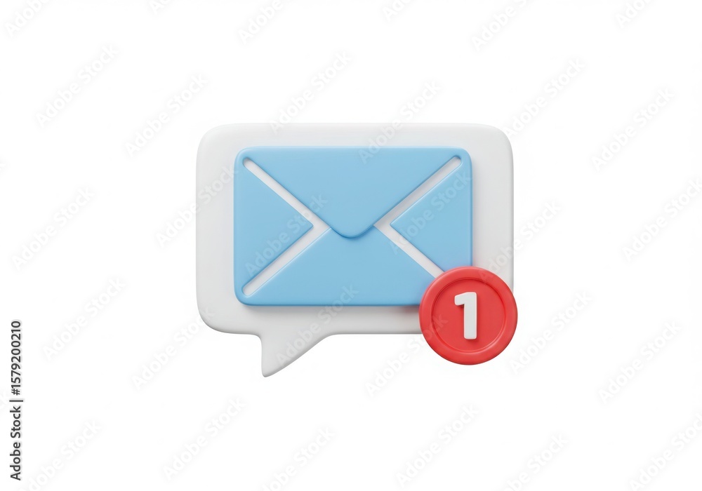 3d blue envelope icon with notification badge isolated on white background 3d blue envelope icon with notification badge isolated on white background
