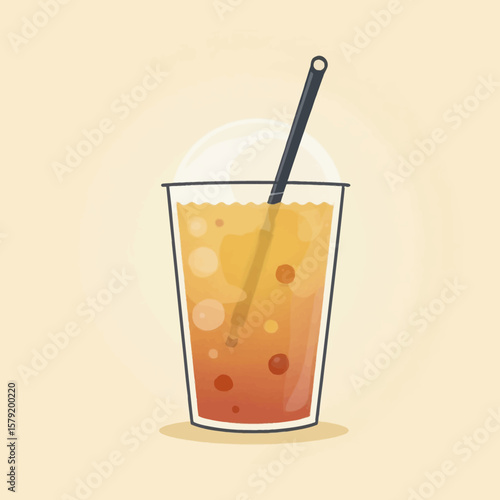 Refreshing iced tea in a plastic cup with a straw.