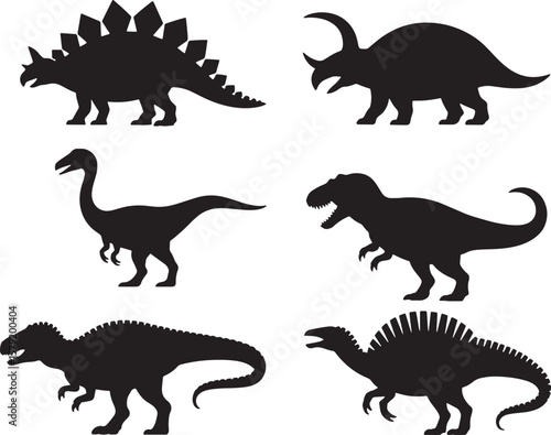 Prehistoric Dinosaur Silhouettes: Stegosaurus, Triceratops, T-Rex, and More