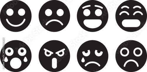 Emotional Faces & Emoticons Icons: Sad, Happy, Angry, Grumpy Expressions