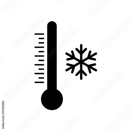 Chilly Temperature: A stark black and white depiction of a thermometer displaying a cold temperature, accompanied by a snowflake, suggesting a crisp, frigid environment.