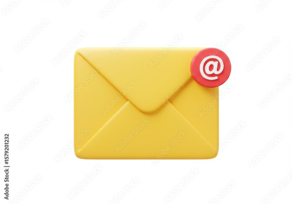 Yellow envelope with red at symbol notification isolated on white background Yellow envelope with red at symbol notification isolated on white background