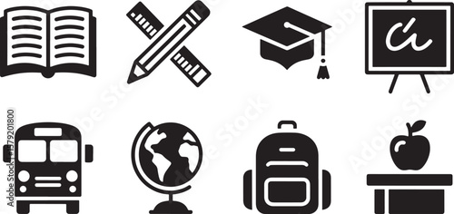  Education & Learning Icons: Pencils, Graduation Cap, Globe, Backpack