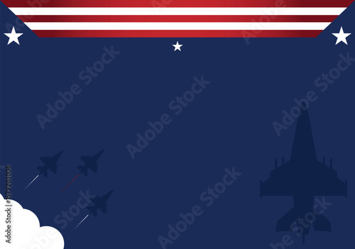 Air Force Day Background with copy space area, Illustration of united state flag and silhouette of jet plane. suitable for Navy and Patriot Day background