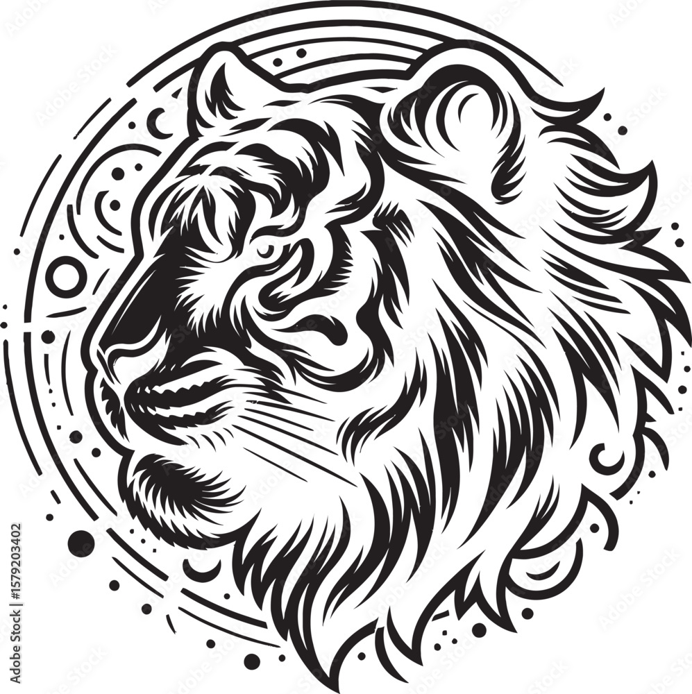 Tribal tattoo design featuring wild feline heads; a powerful vector illustration of a roaring lion and tiger Tribal tattoo design featuring wild feline heads; a powerful vector illustration of a roaring lion and tiger