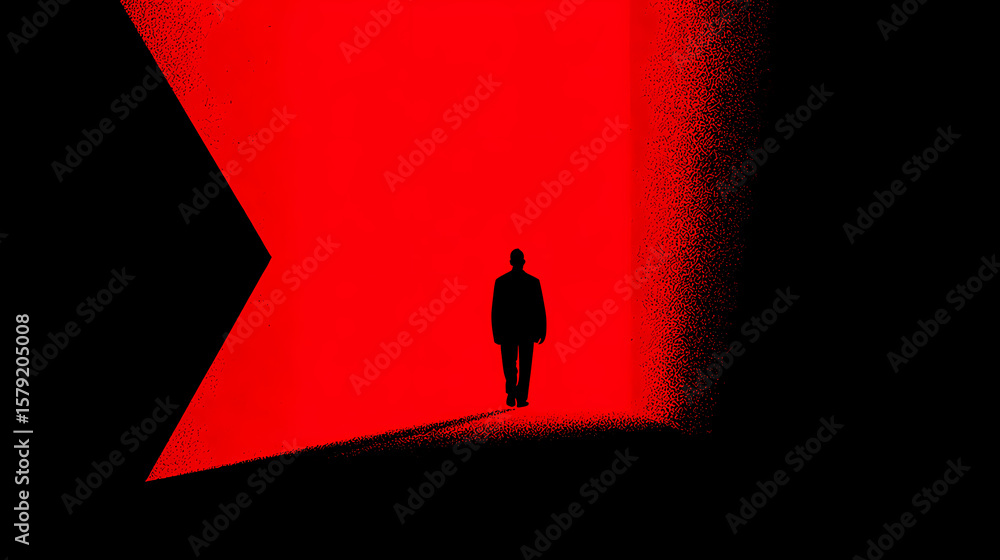 Fototapeta premium Human silhouette enclosed within large red vector X on flat background