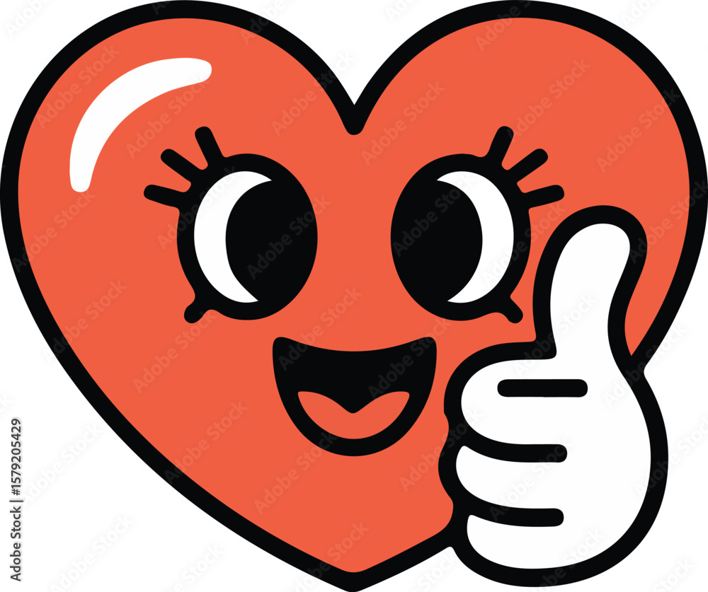 Obraz premium A cute heart character giving a thumbs-up Transparent isolated png vector