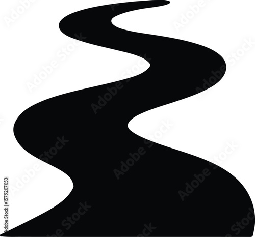 Silhouette winding river path way course direction vector Illustrator