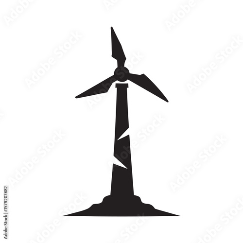 Broken Wind Turbine Blades Silhouette Scene