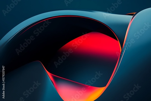 Abstract 3D render of a sleek blue wave with vibrant red accents for modern designs