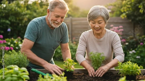 Wallpaper Mural Elderly Couple Planting Herbs in Garden Torontodigital.ca