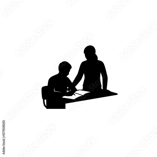 Shadow of Education: A silhouette of a teacher guiding a student in their studies, representing the fundamental role of education in shaping the future.