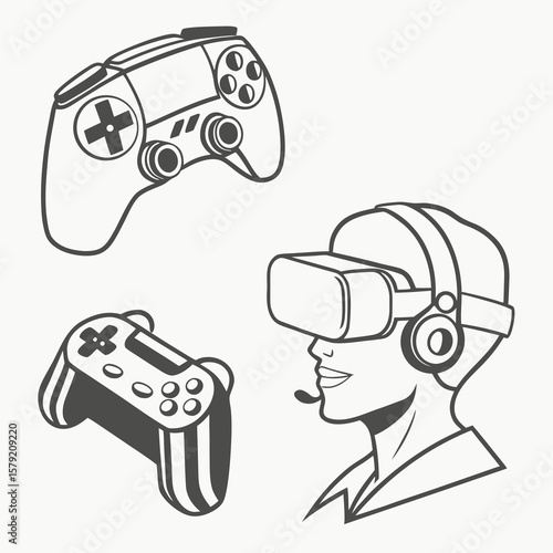 Gamer wearing vr headset and holding game controllers for immersive virtual reality experiences