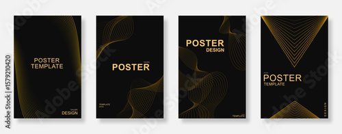 Abstract luxury golden wavy lines poster background set. Elegant design for book cover, invitation, flyer, banner template