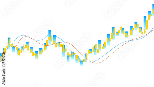 Stock market and investment trading graph and trade business analytics. Financial candlestick chart with line on white background