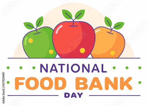 Celebrating National Food Bank Day with Colorful Apples and Festive Typography Design
