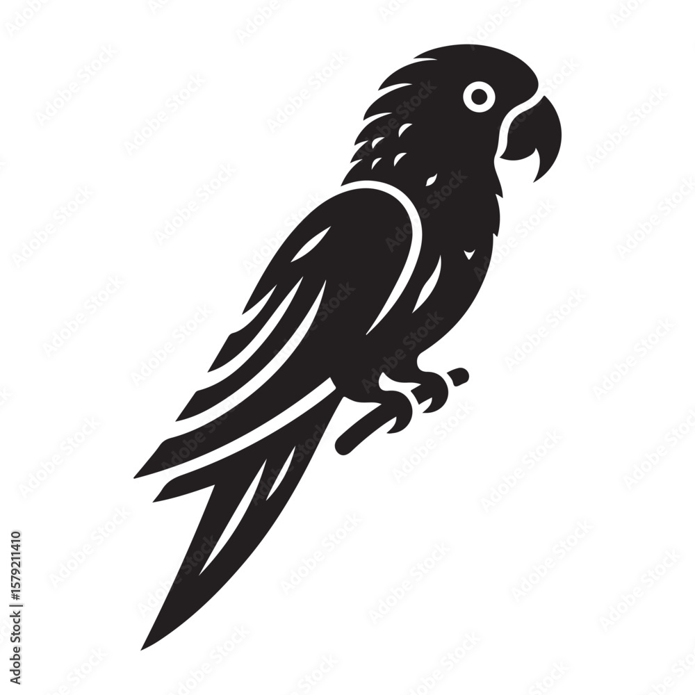 Obraz premium Minimalist Black Parrot Silhouette on Branch