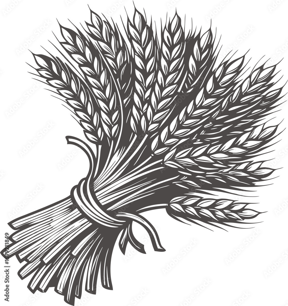 Fototapeta premium Hand Drawn Wheat Sheaf Illustration Black and White