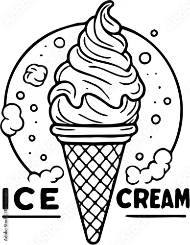 vector illustration of ice cream cone icon, isolated on white