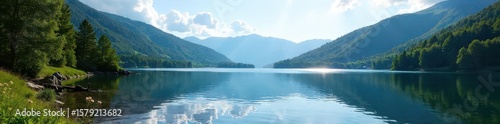 Sparkling Titisee lake, reflecting surrounding Black Forest hills, lake, clear, blue
