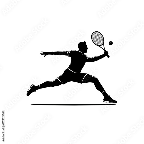 Tennis Player's Silhouette: A dynamic silhouette of a tennis player in mid-action, poised to strike the ball with powerful determination, embodies the spirit of sportsmanship and athletic prowess.