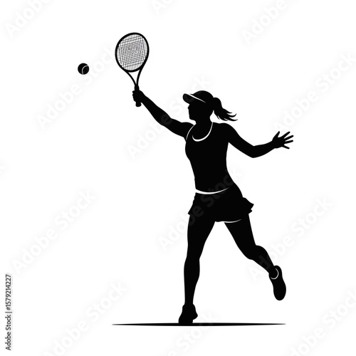 Tennis silhouette: A dynamic silhouette of a tennis player engaged in a powerful forehand stroke, embodying the grace, strength, and agility of the sport. 