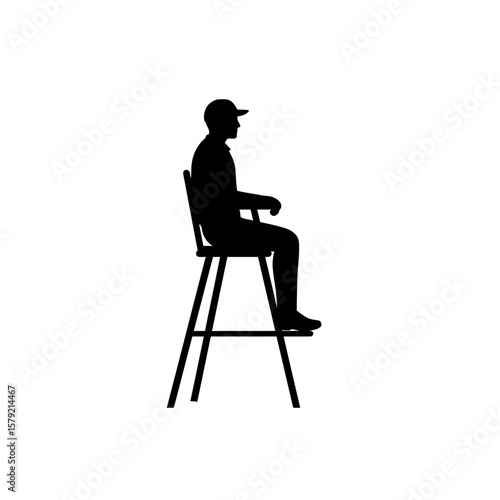 Referee Silhouette on Chair: A stark silhouette of a referee seated on a high chair, embodying authority and observation.
