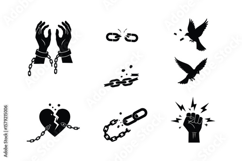Broken Chains Freedom Birds Fist Symbol liberation breaking chains