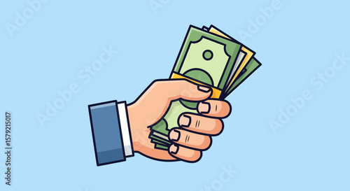 Cash Transaction, Money Handling, Business Context, Illustration, Digital Environment, Close-Up View, Financial Concept