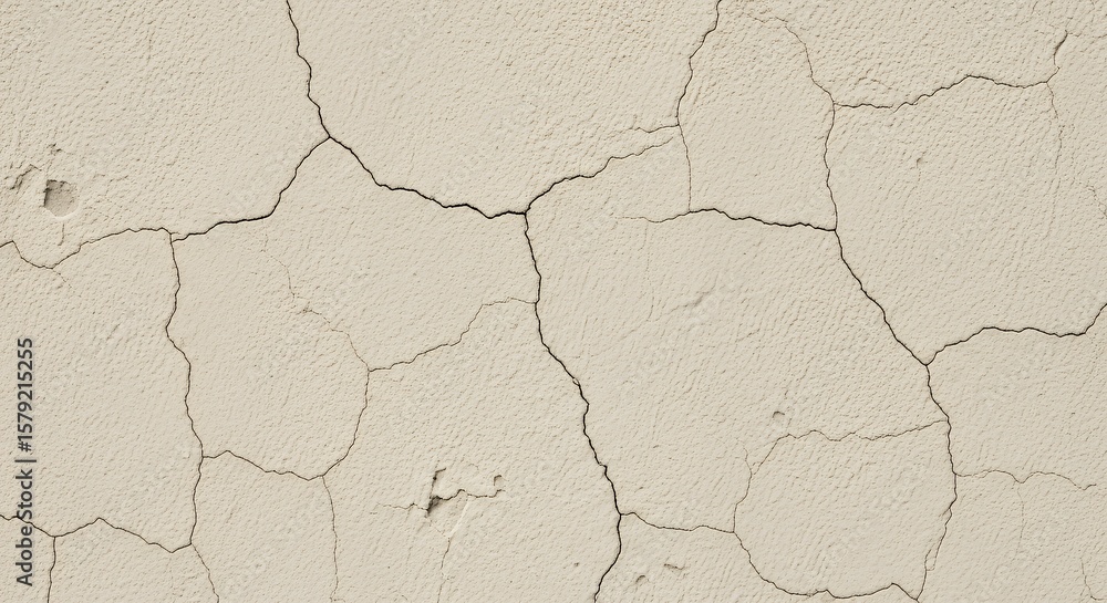 Obraz premium Close-up view of dry cracked earth in beige tones, illustrating drought, desertification, and climate change in arid environments.