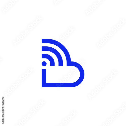 A blue cloud-like shape incorporating WiFi signal bars and a dot, signifying cloud computing or wireless services